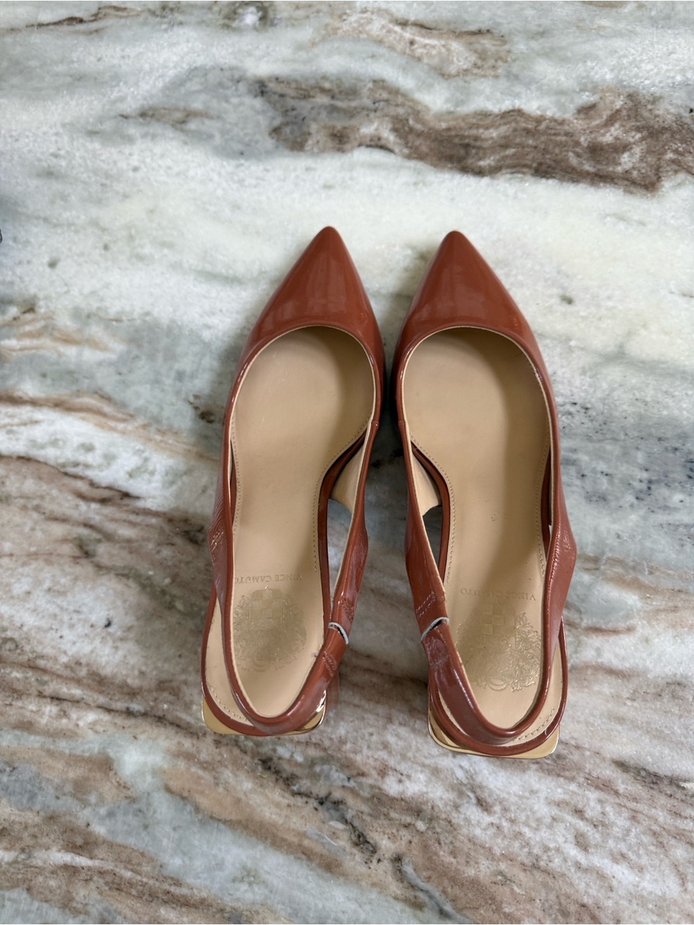 VINCE CAMUTO SZ 9 Point toe slingback block heel cognac - Picture 4 of 9